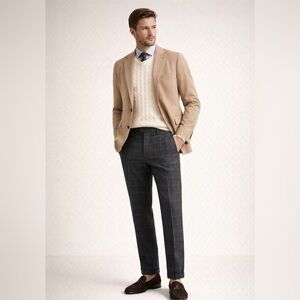 TED BAKER London Wool Plaid Trousers 33R Union Made Canada Grey Windowpane